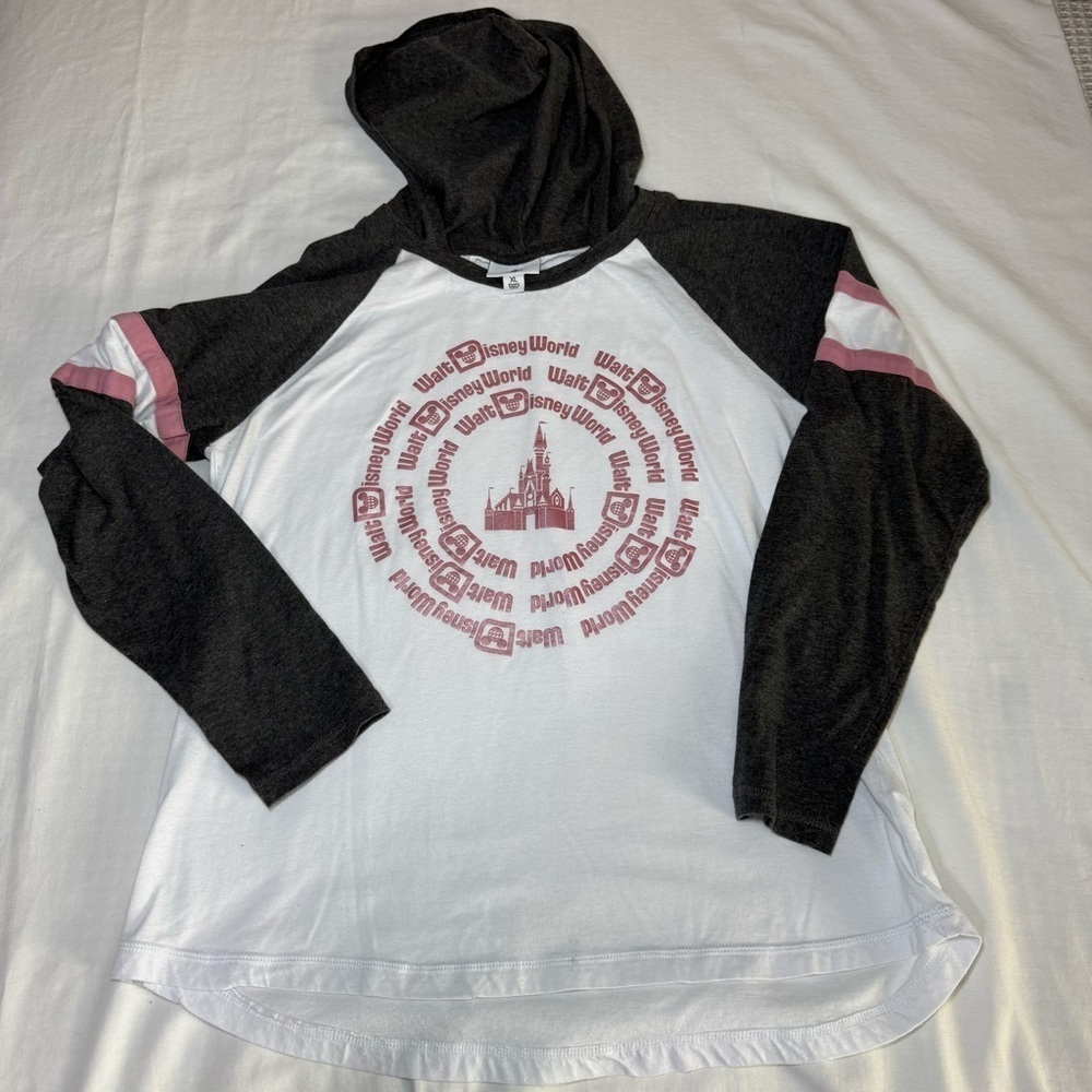 Walt Disney World Pink Gray Ragland Hoodie Shirt  XL Mickey Mouse Lightweight